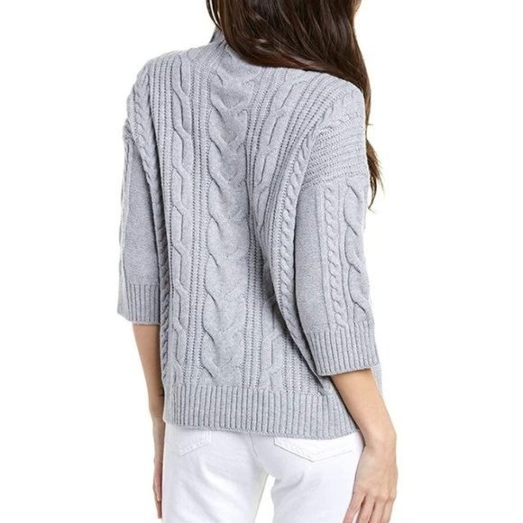 Vince Camuto Cable Stitch 3/4 Sleeve Mock Neck Relaxed Fit Mixed Knit Sweater - Picture 3 of 12